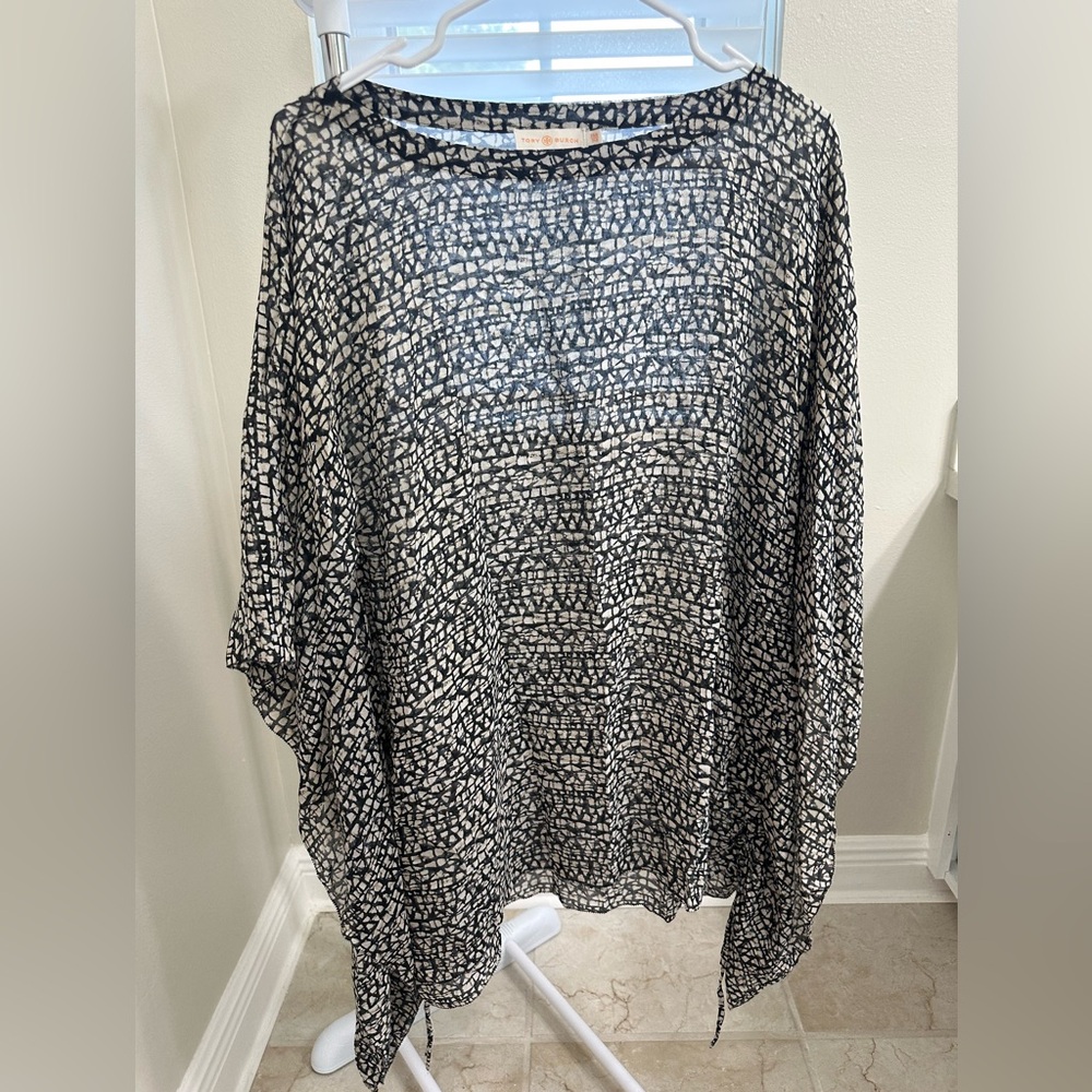 Tory Burch Black and Cream Patterned Tunic, Small